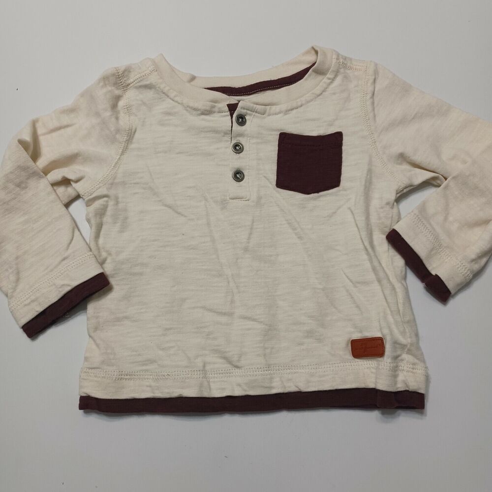 7 For All Mankind Shirt Boys 2T Thermal Henley Long Sleeves White Maroon Pocket